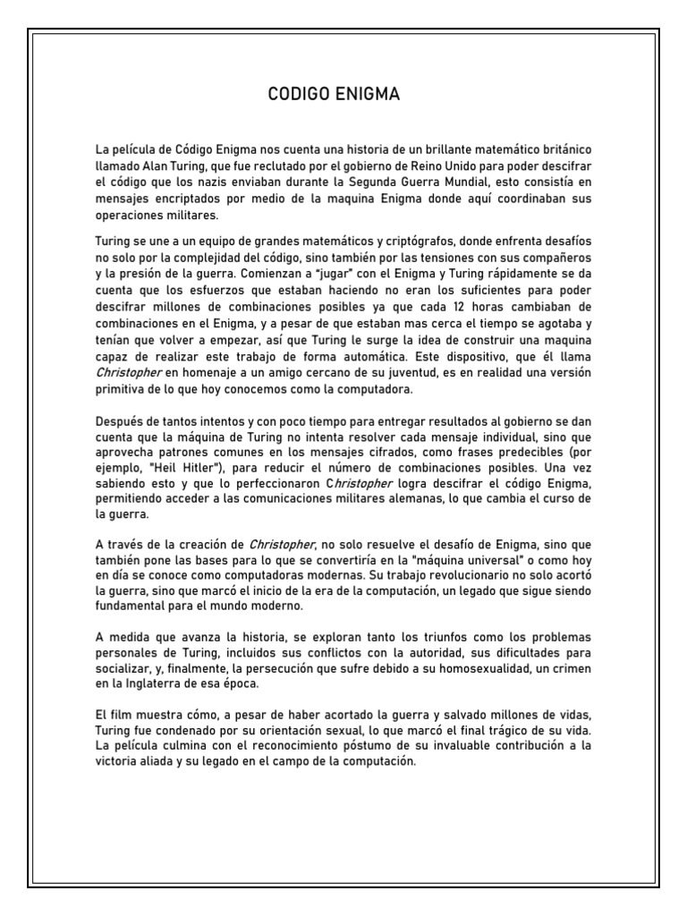 Alan Turing y el Código Enigma | PDF | Alan Turing
