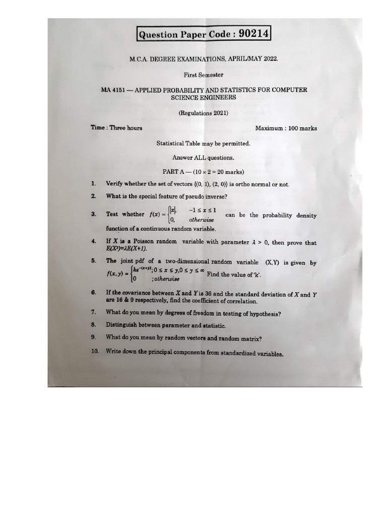 Ma 4151 Previous QP PDF | PDF
