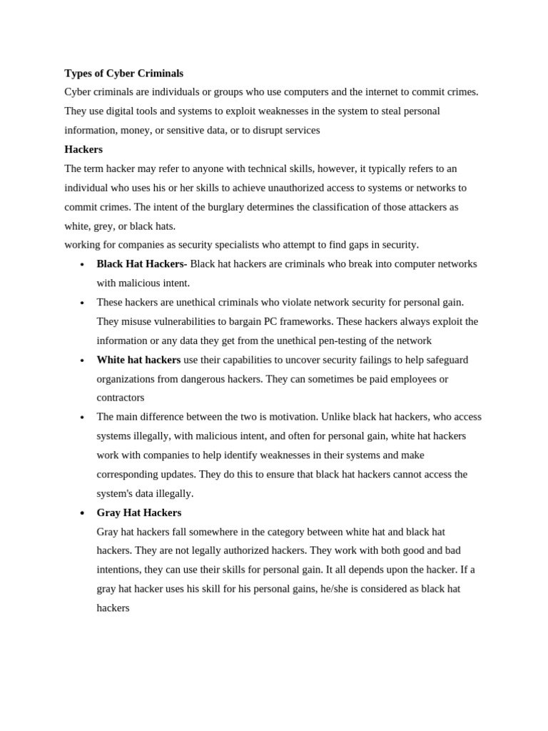 Types of Cyber Criminals | PDF | Security Hacker | Malware