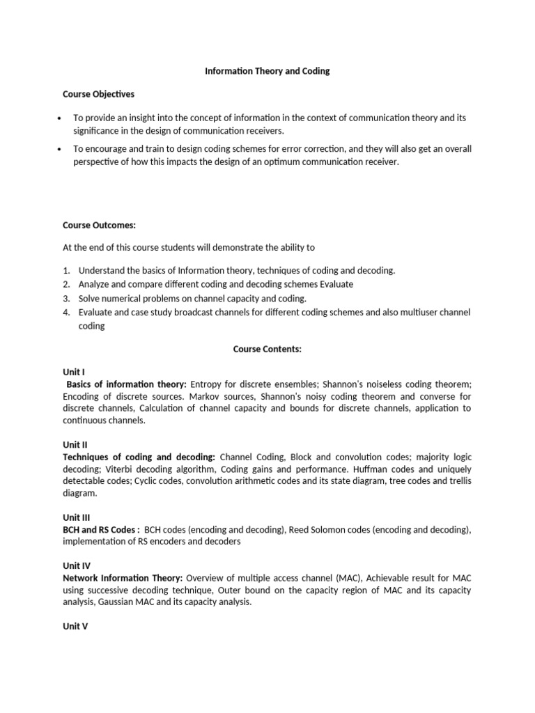Information Theory And Coding Overview Pdf Code Information