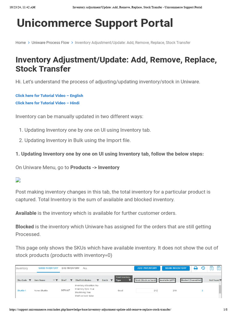 Unicommerce Inventory Update Guide | PDF | Computing | Software
