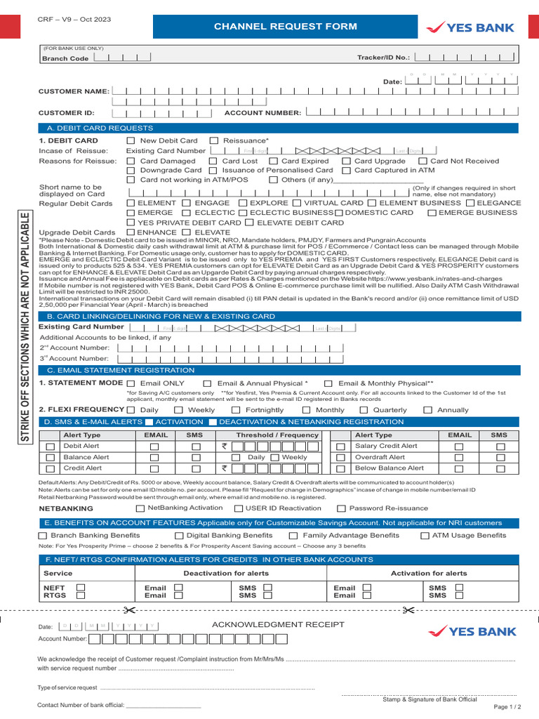 Debit Card Request and Management Form | PDF | Credit Card | Debit Card