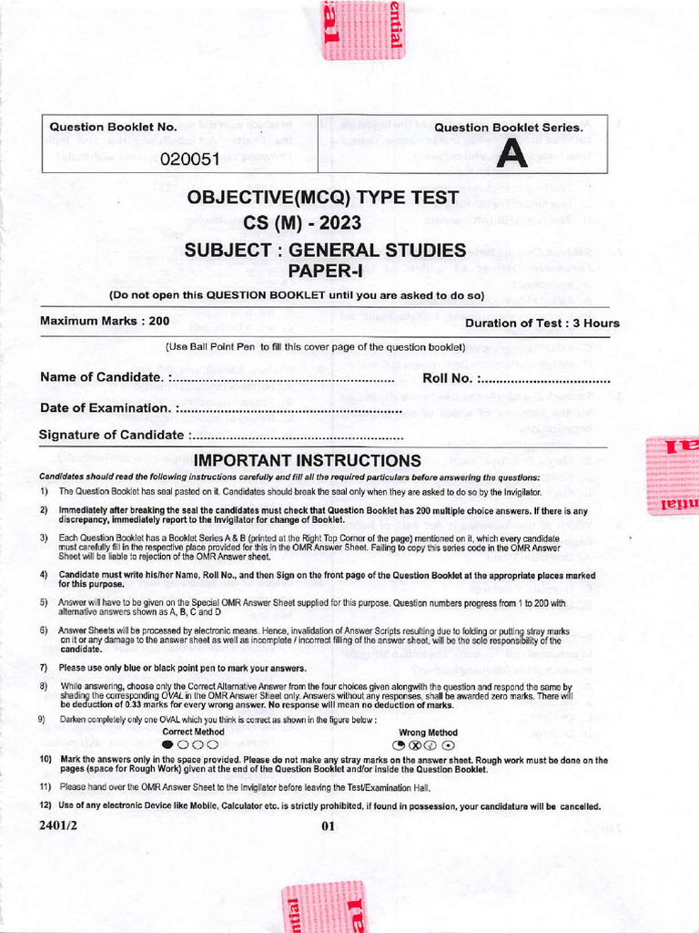General Studies Paper I Series A | PDF