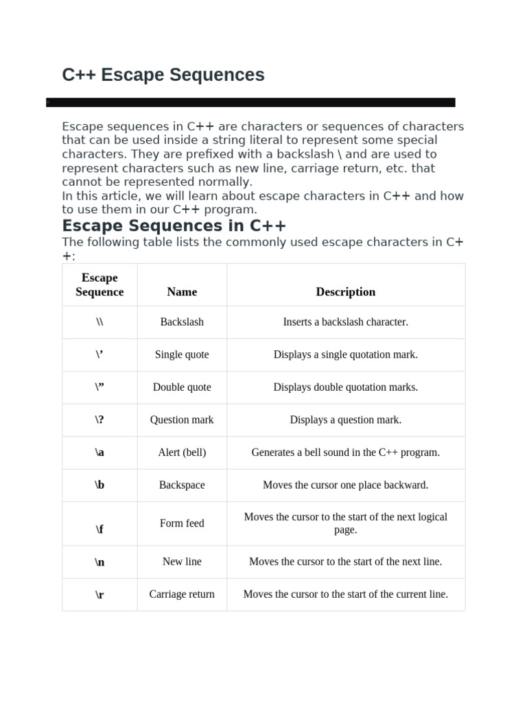 Escape Sequences | PDF | Typography | Computing