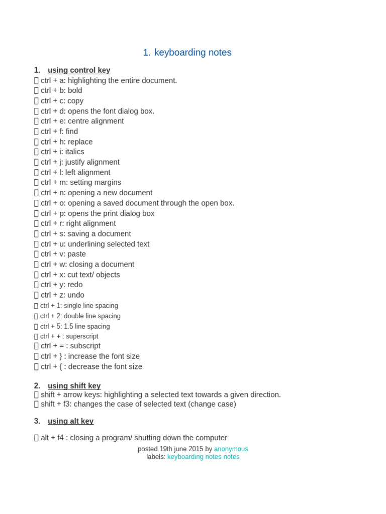 Keyboarding Notes | PDF