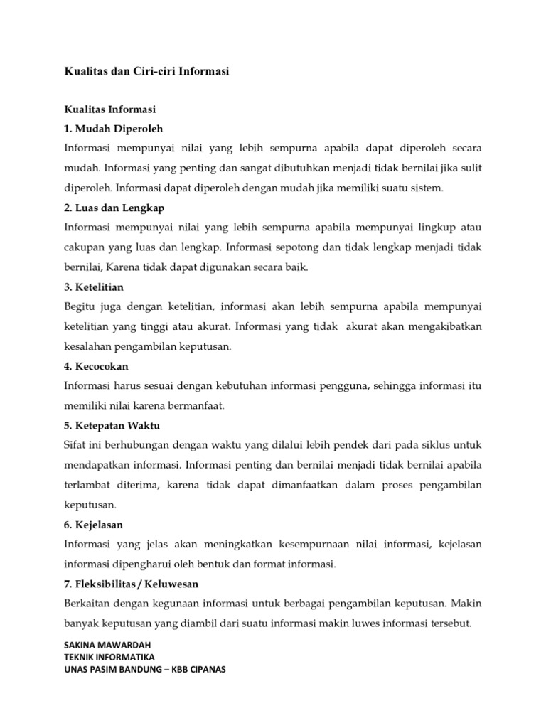 Ciri dan Manfaat Informasi Berkualitas | PDF | Komputer