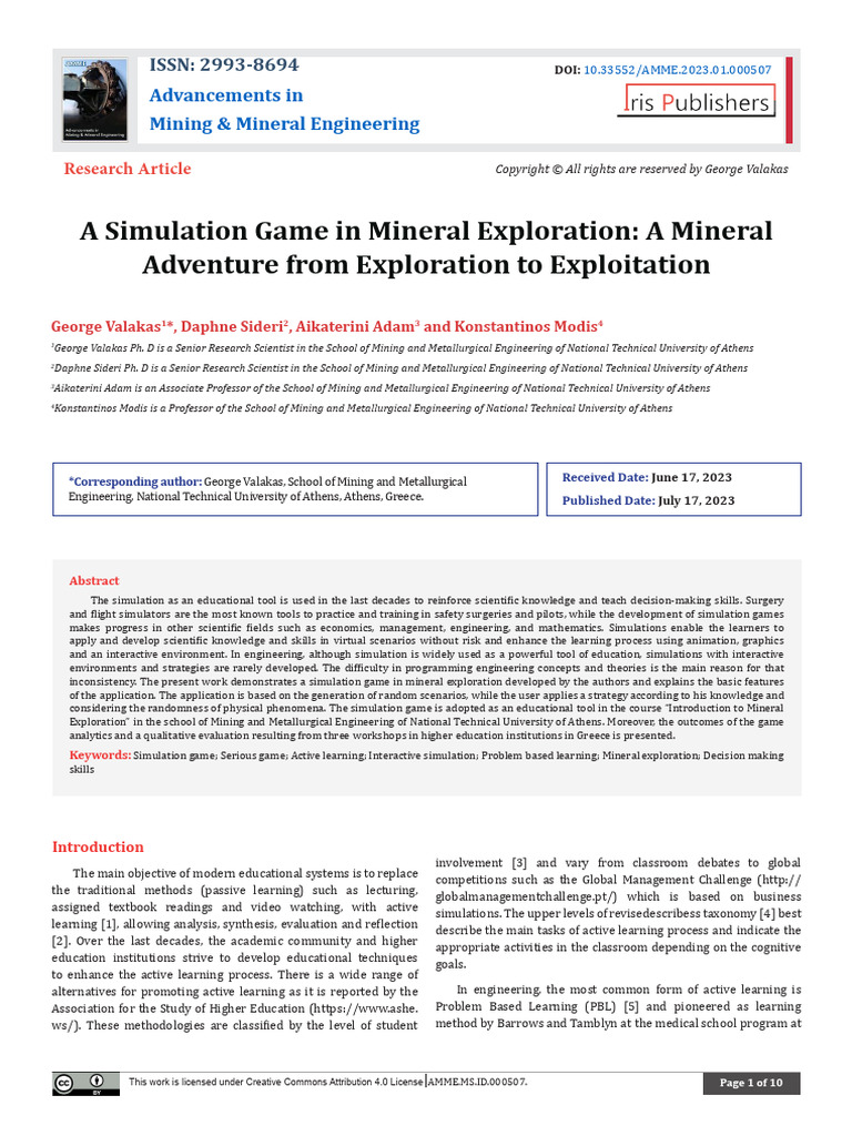 Mineral Exploration Simulation Game | PDF | Simulation | Learning
