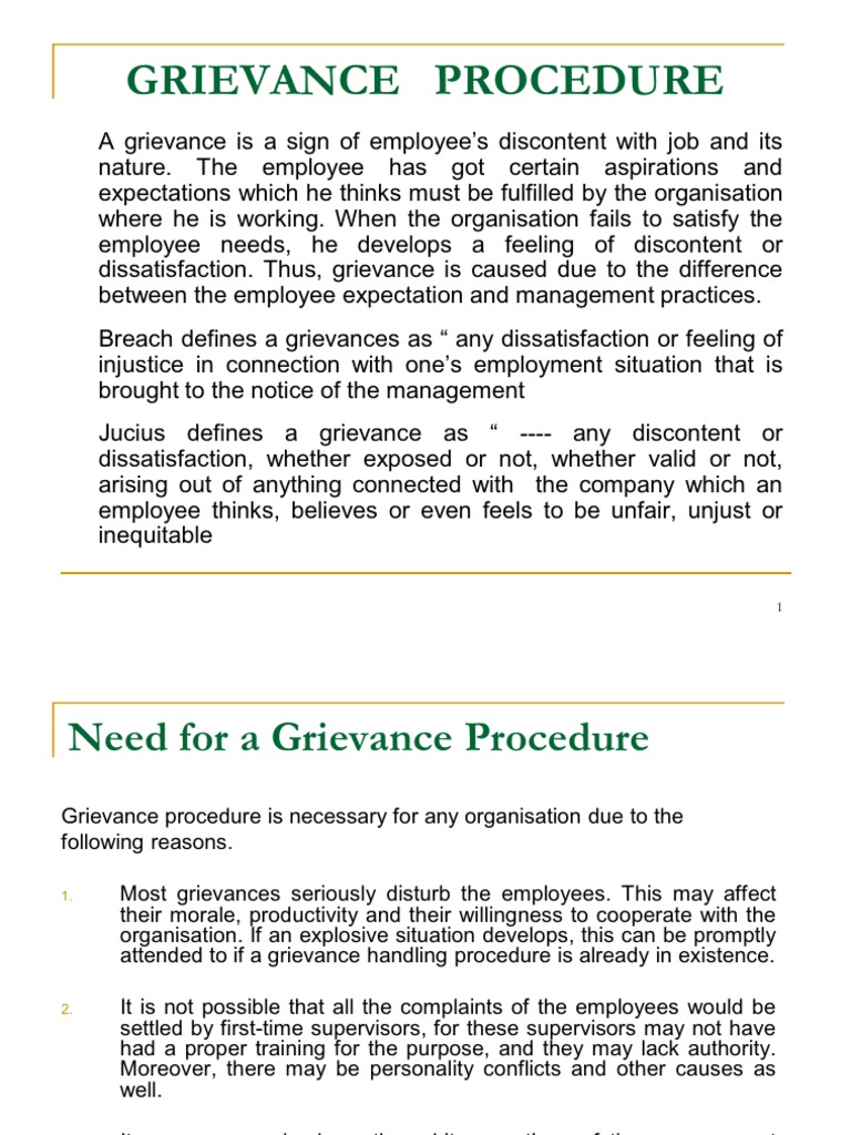 grievance procedure business plan