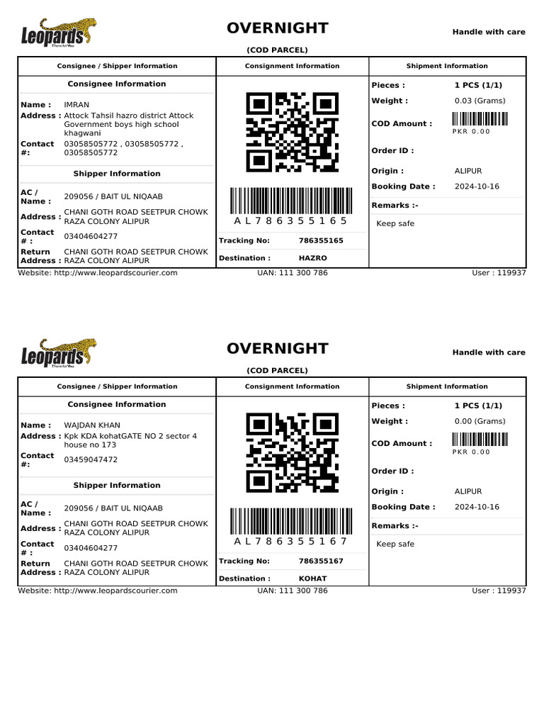 Overnight COD Parcel Shipment Details | PDF | Consent