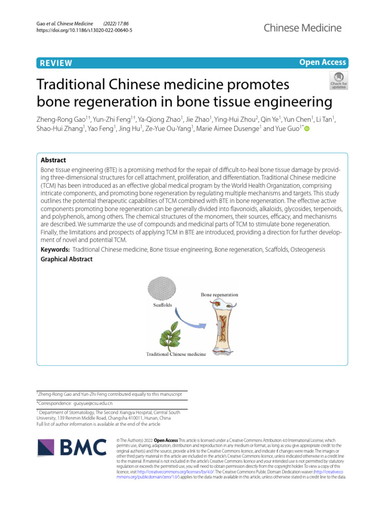 Traditional Chinese Medicine Promotes Bone Regeneration in Bone Tissue ...