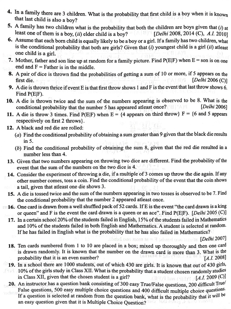 Exercise 13.2 Probability Class 12