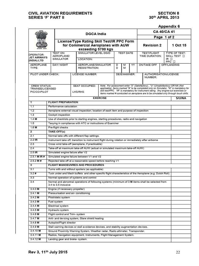 CA 40/41 Skill Test Form for Pilots | PDF | Aviation | Aircraft