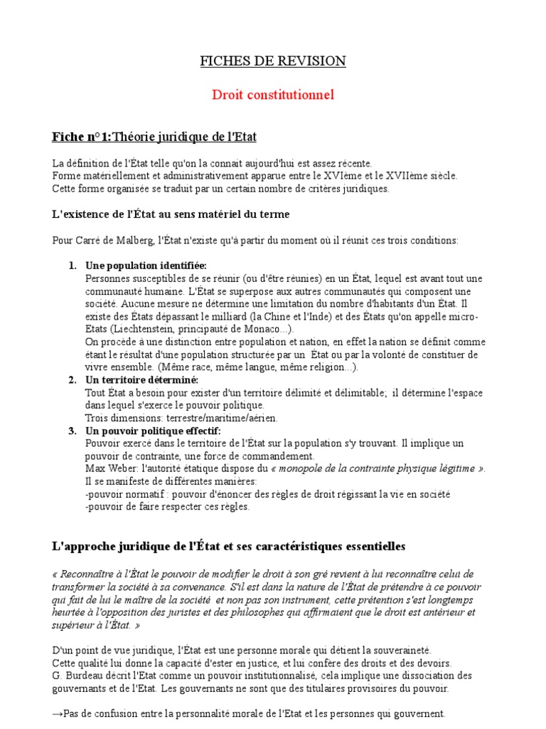 Fiche De Révision Droit Constitutionnel L1 Pdf 1er Semestre Droit Constite (Fiches) | PDF | Système parlementaire |  Politique mondiale