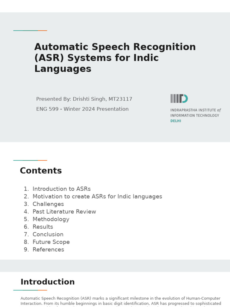 ASR Systems for Indic Languages Overview | PDF | Speech Recognition ...