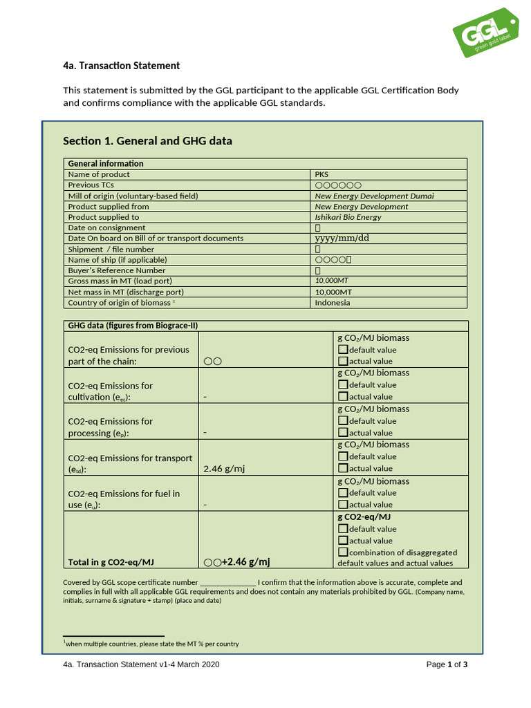 GGL Transaction Statement Overview | PDF | Energy And The Environment ...
