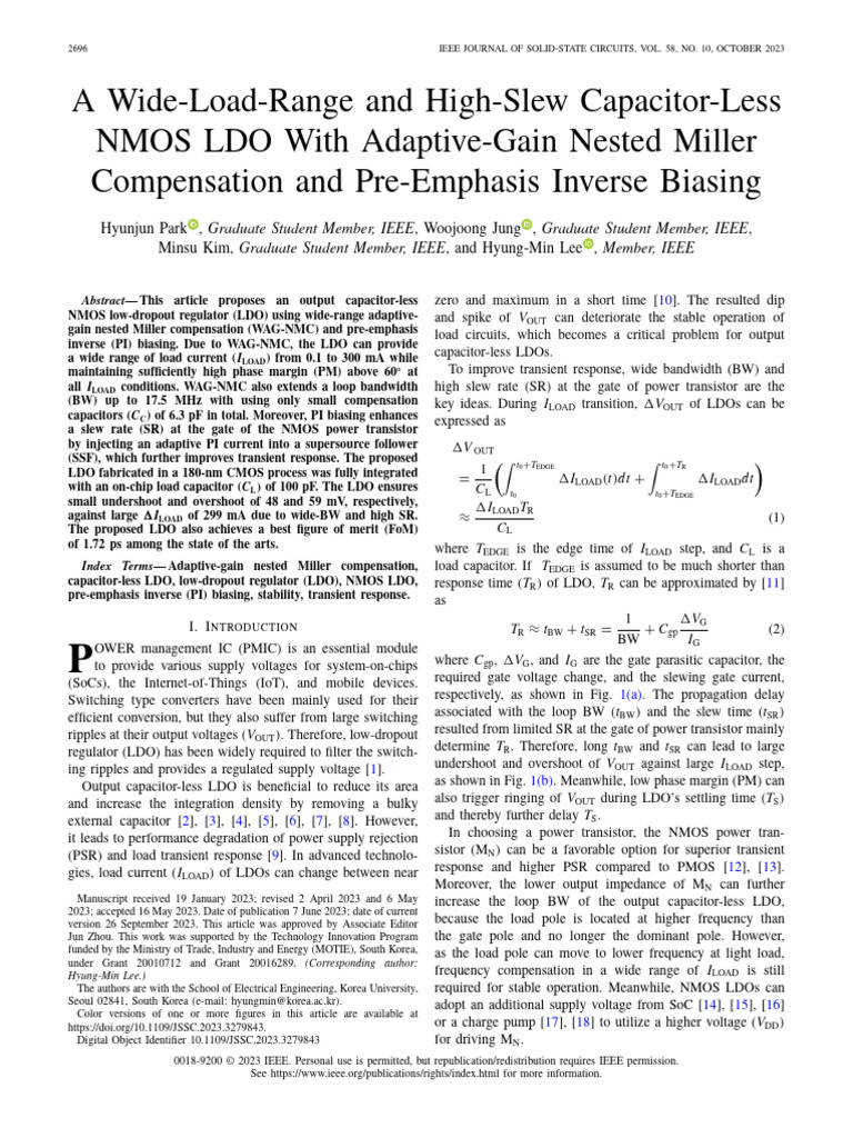NMOS LDO with Adaptive-Gain Compensation | PDF | Amplifier | Mosfet