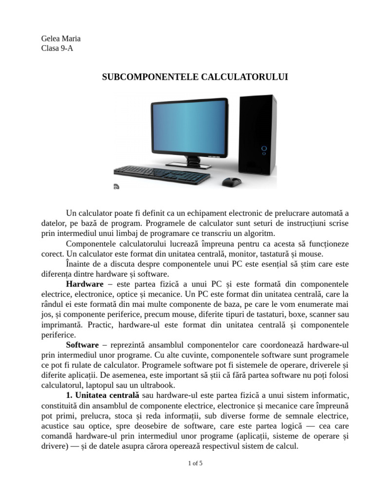 Subcomponentele Calculatorului | PDF