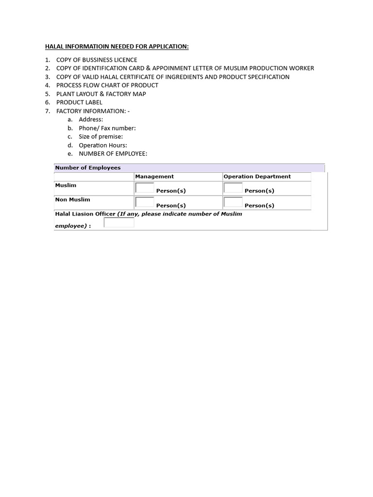 Halal Certification Application Checklist | PDF | Business