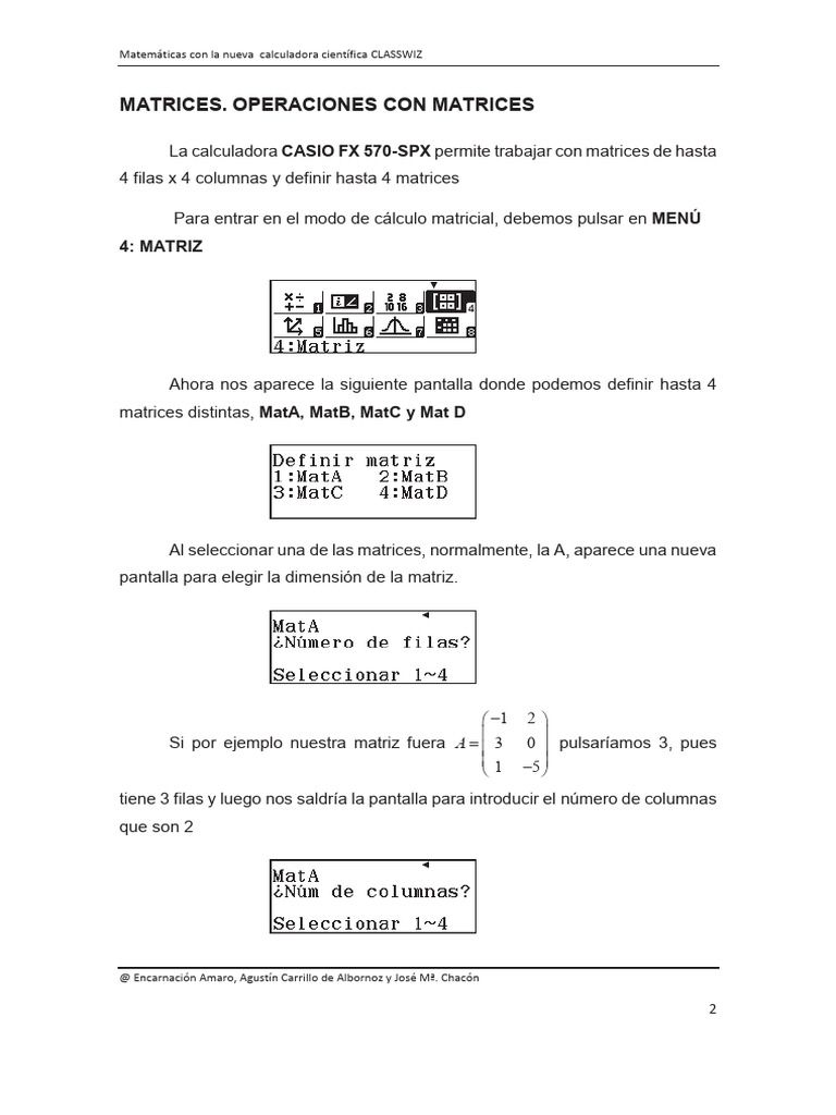 Matrius Amb Calculadora Classwiz | PDF | Matriz (Matemáticas ...