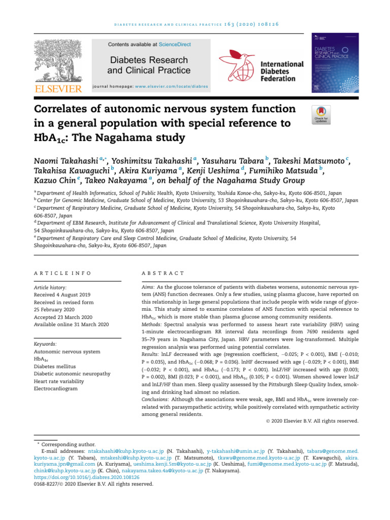 Correlates of Autonomic Nervous System Function in A General Population ...