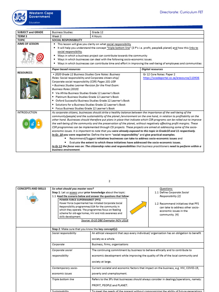 Grade 12 Business Studies: Social Responsibility | PDF | Corporate ...