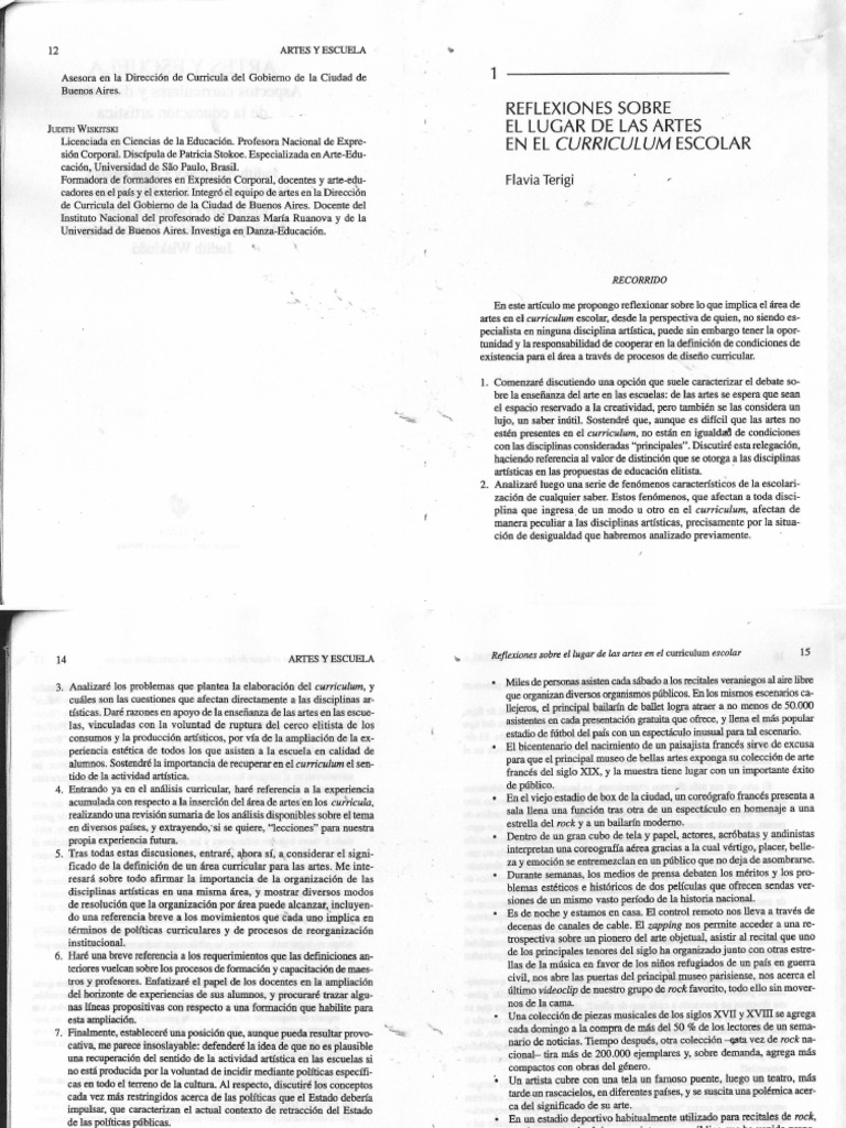 TERIGI. Reflexiones Sobre El Lugar de Las Artes en El