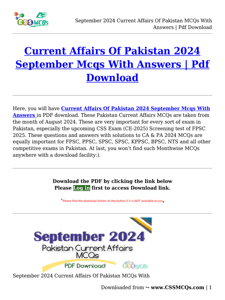 Pakistan Current Affairs MCQs | PDF | Pakistan | Multiple Choice