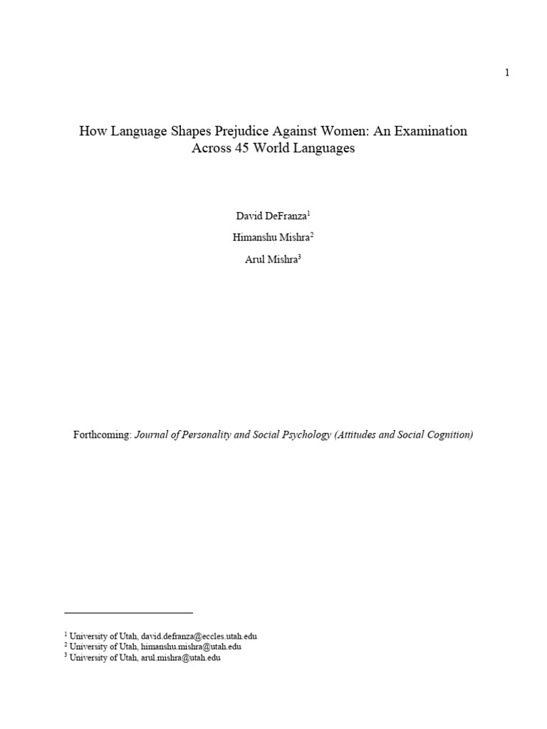 Language and Gender Prejudice Study | PDF | Grammatical Gender | Prejudices