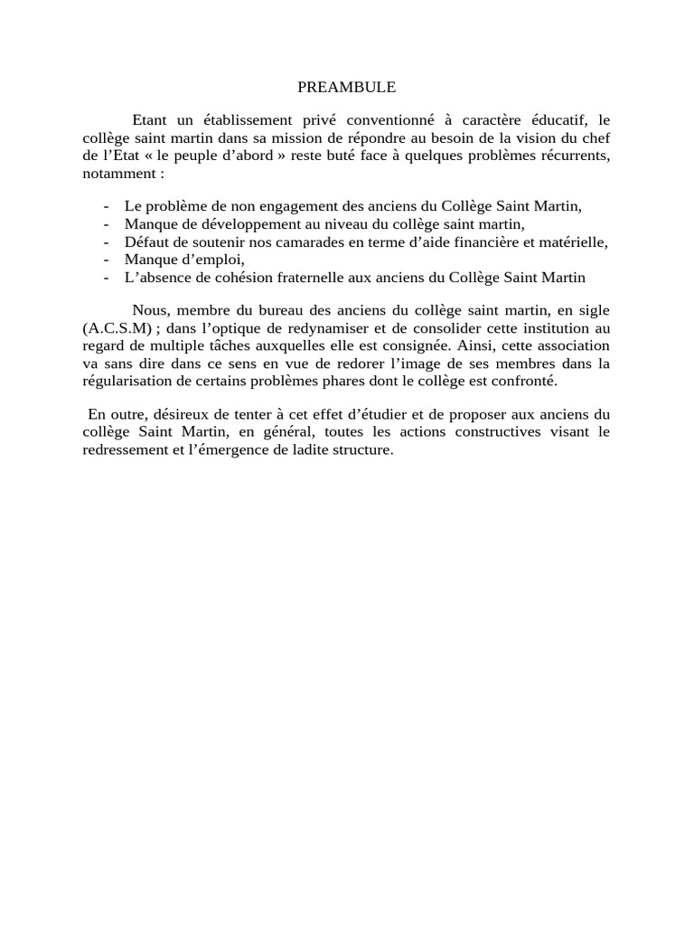 Préambule de l'ACSM : Objectifs et Actions | PDF