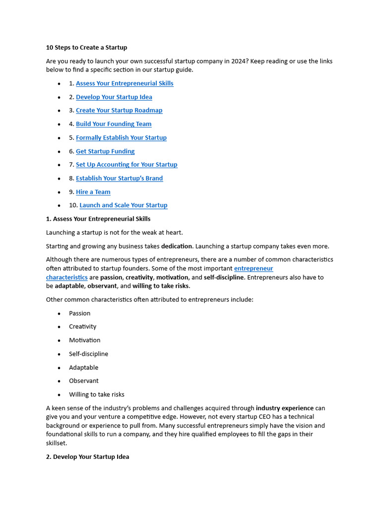 10 Steps To Create A Startup | PDF | Startup Company | Small Business ...