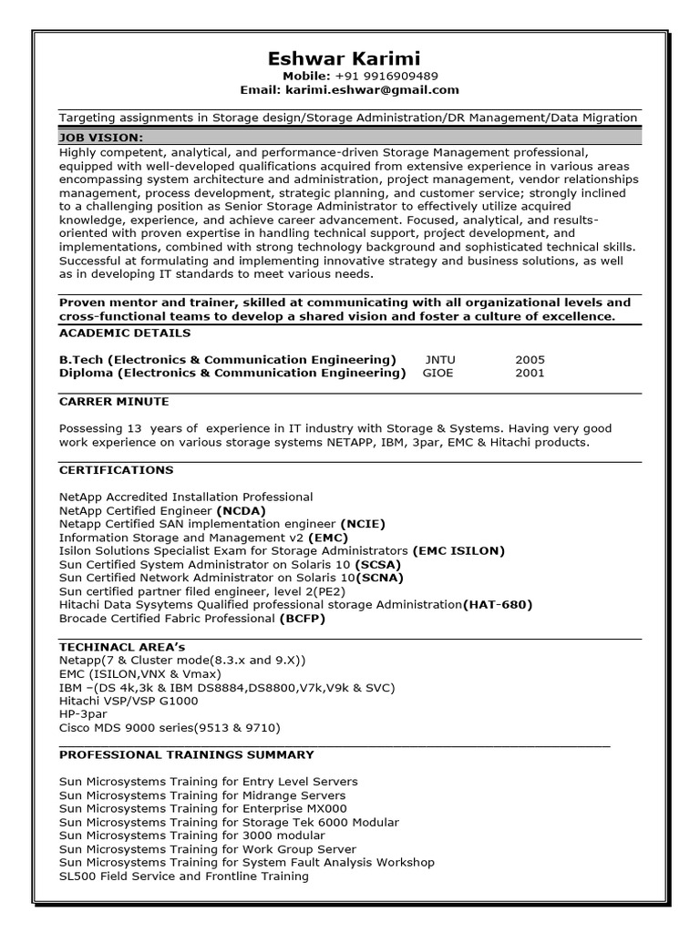 Senior Storage Administrator Resume | PDF | Computer Data | Data