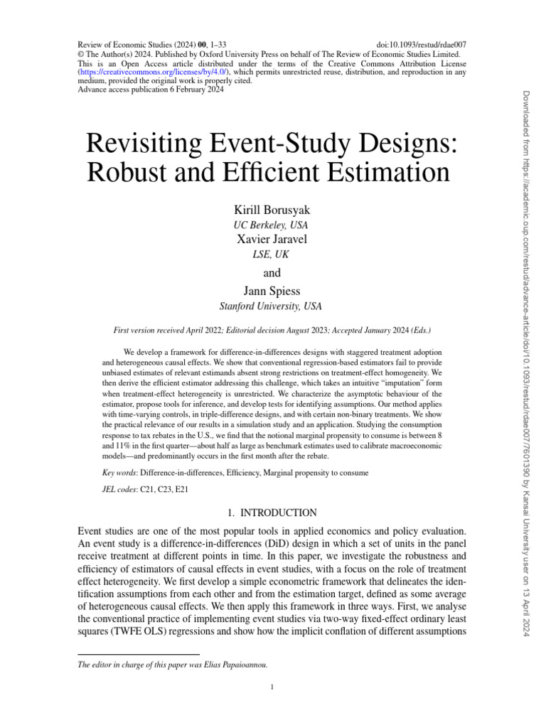 Event-Study Designs: Robust Estimation Methods | PDF | Estimator ...