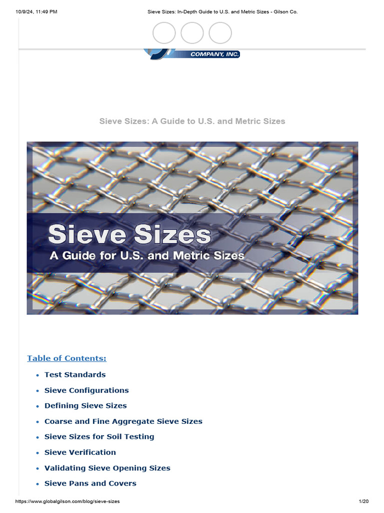 U.S. and Metric Sieve Size Guide | PDF