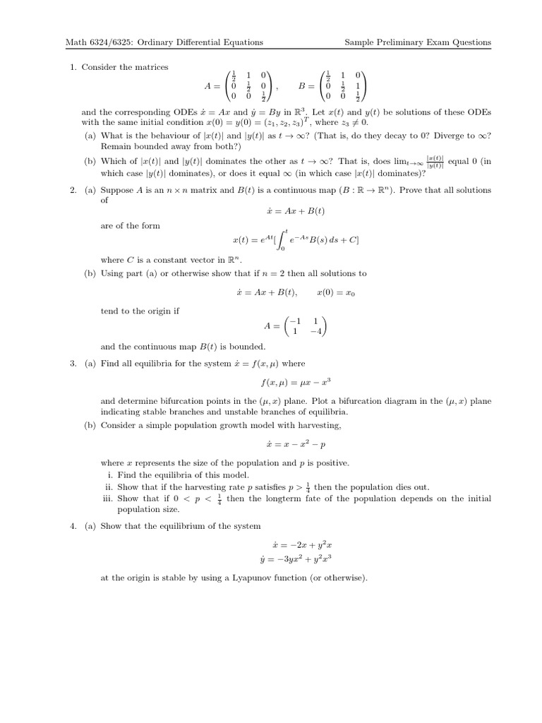 Stability Analysis of Differential Equations | PDF | Matrix ...
