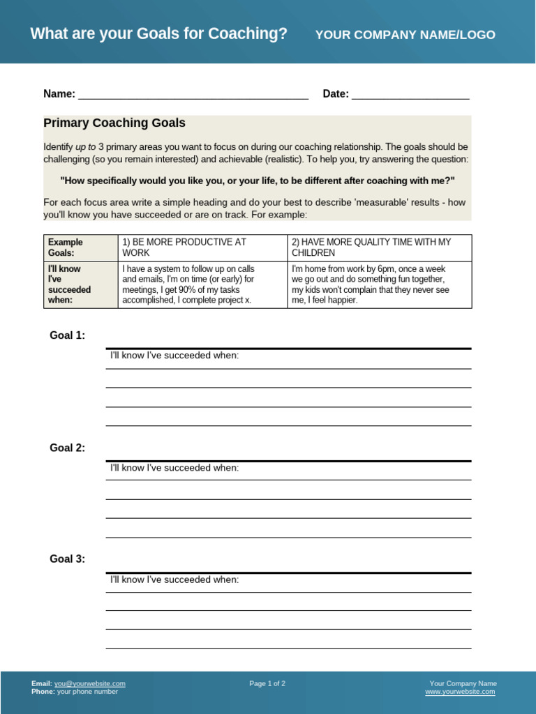 Coaching Goals Worksheet - NEW | PDF | Self-Improvement