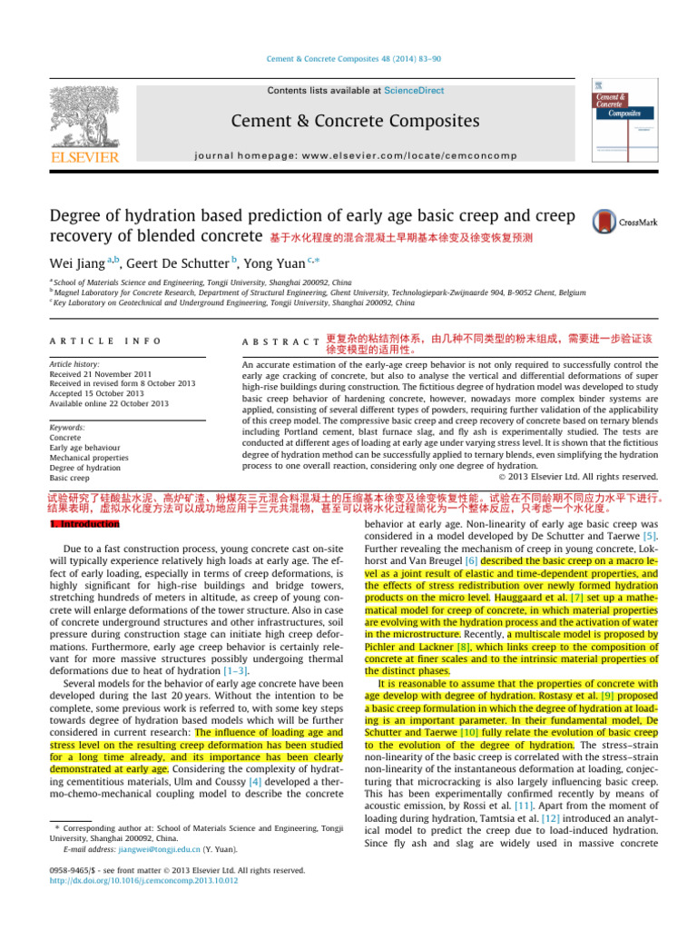 Degree of Hydration Based Prediction of Early | PDF | Creep ...