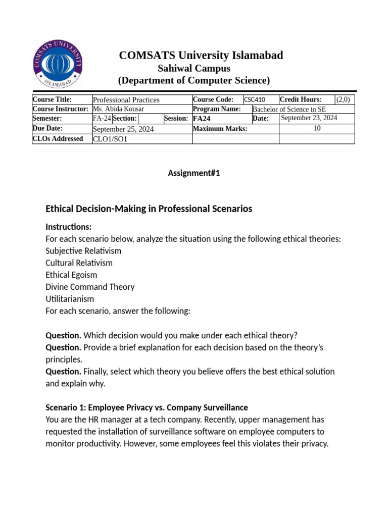 Assignment no 1 professional practices pdf career growth business