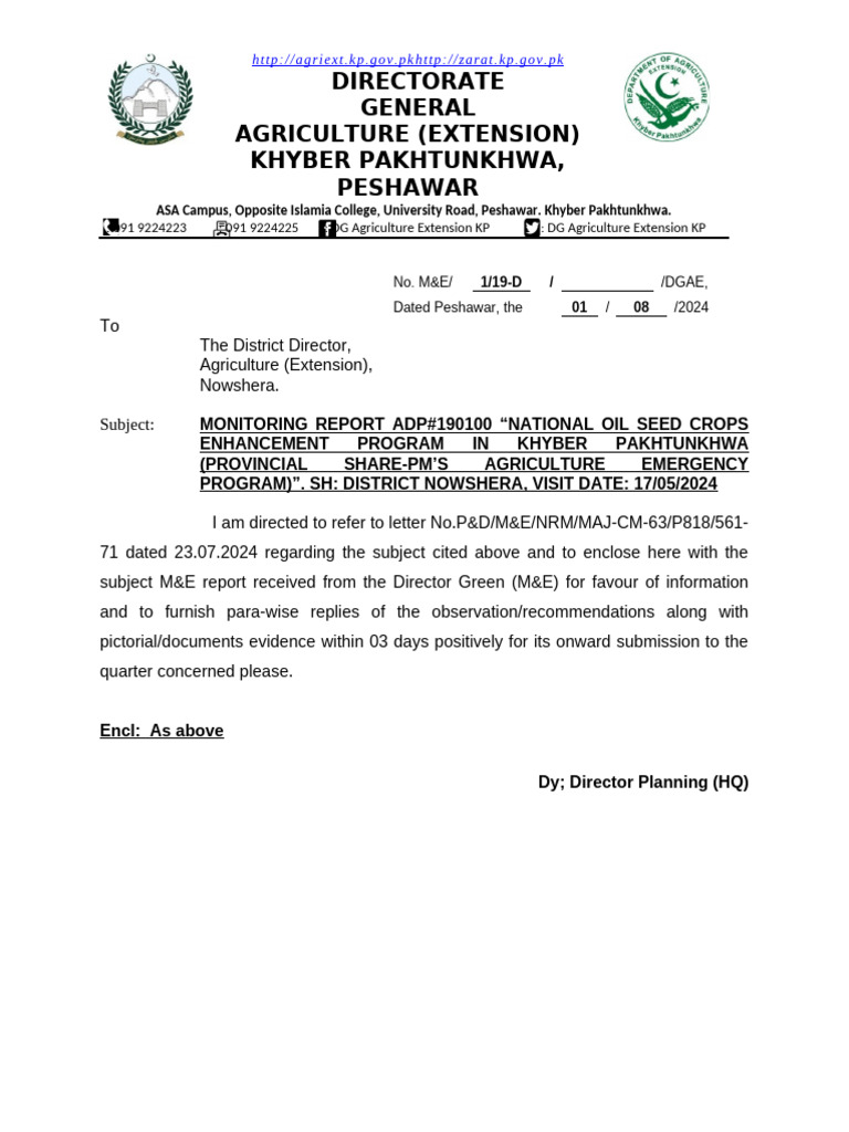 M&E Reports Letter | PDF | Khyber Pakhtunkhwa | Natural Environment