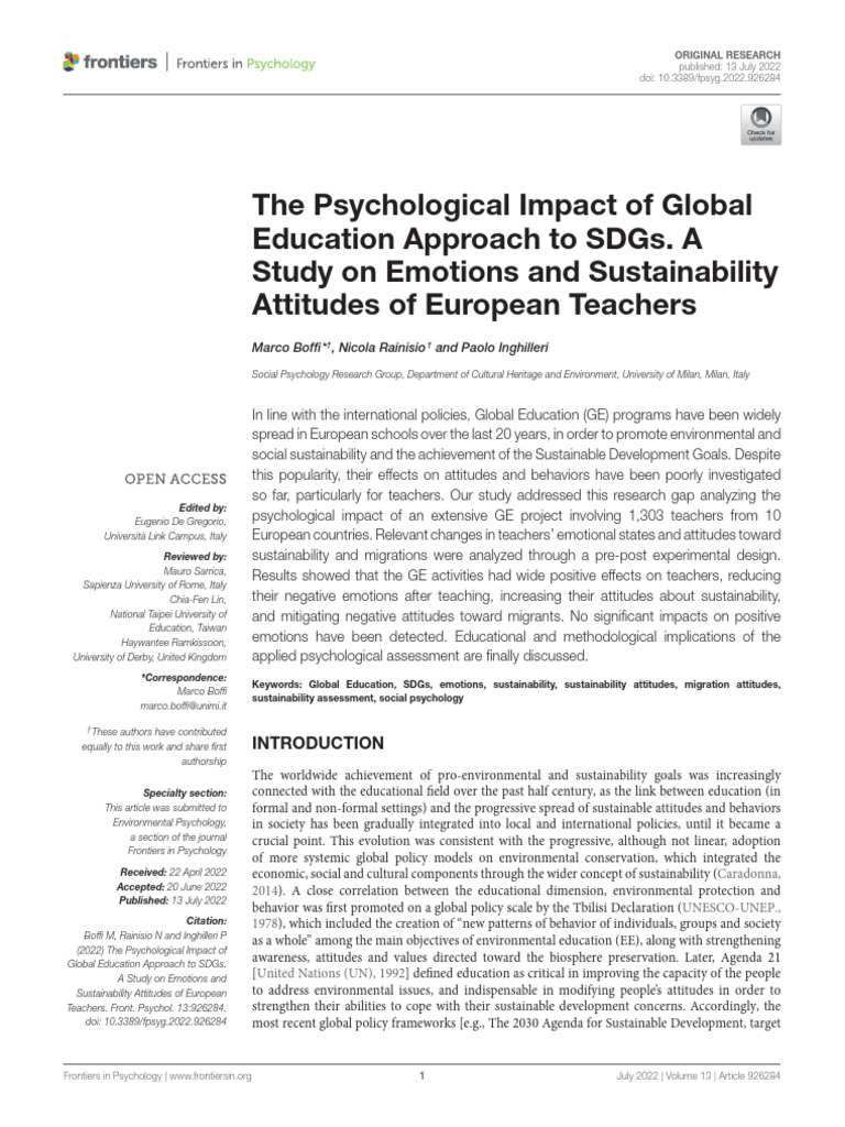The Psychological Impact of Global Education Approach To Sdgs. A Study ...
