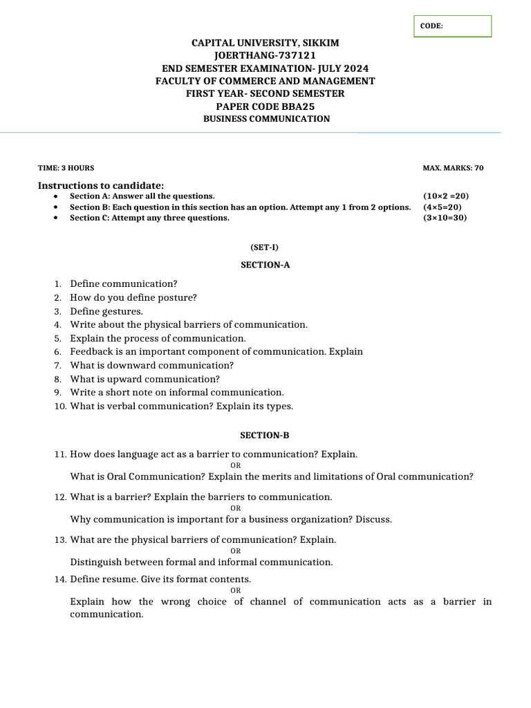 Business Communication Exam Guide | PDF | Communication | Nonverbal ...