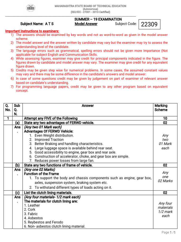 MSBTE Model Answer Paper for 22309 | PDF