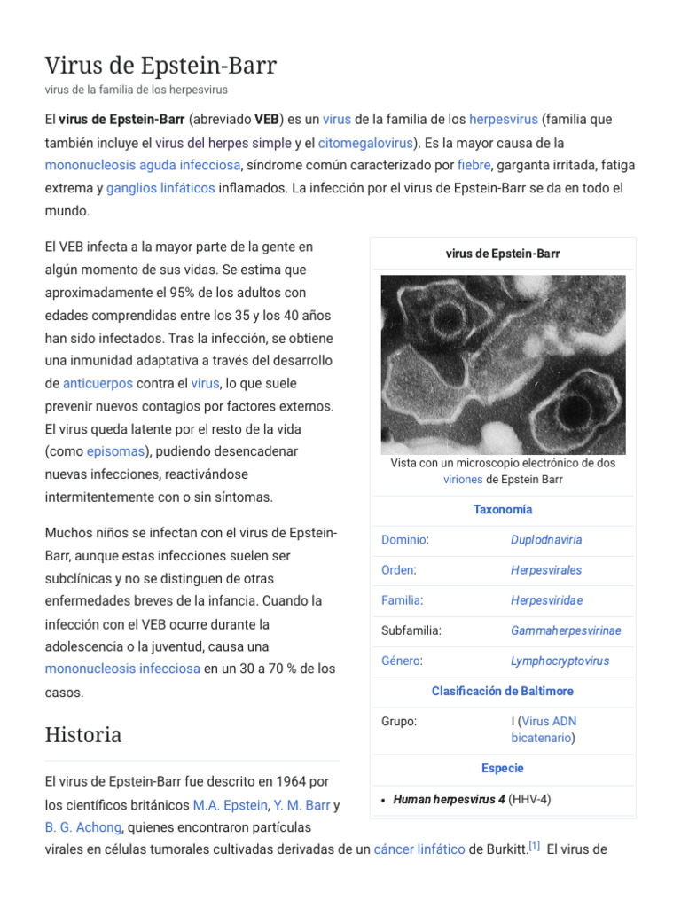Virus de Epstein-Barr: Síntomas y Transmisión | PDF | Especialidades ...