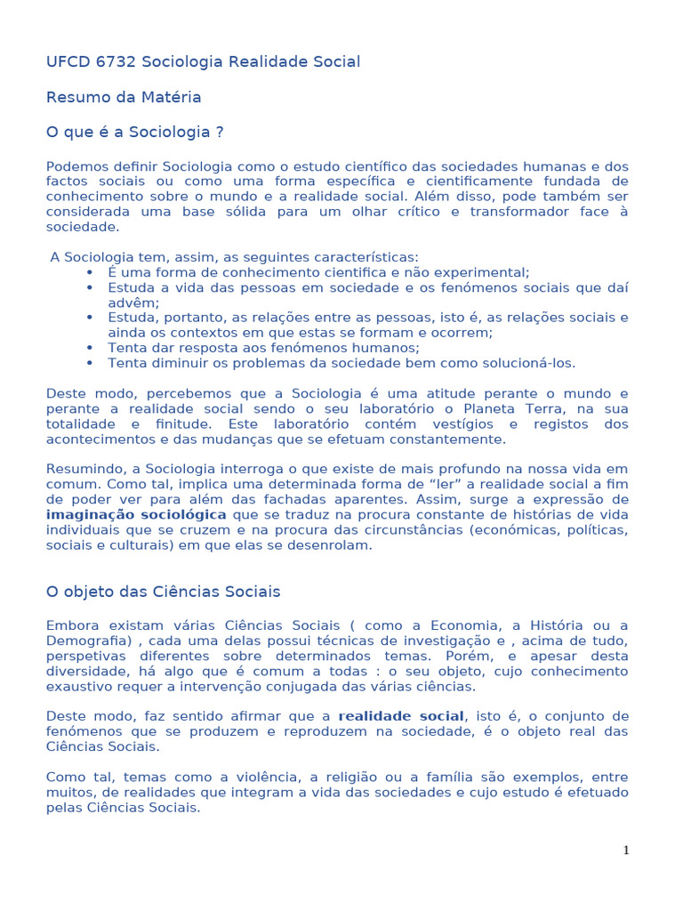 Introdução à Sociologia e Realidade Social | PDF | Sociologia | Science