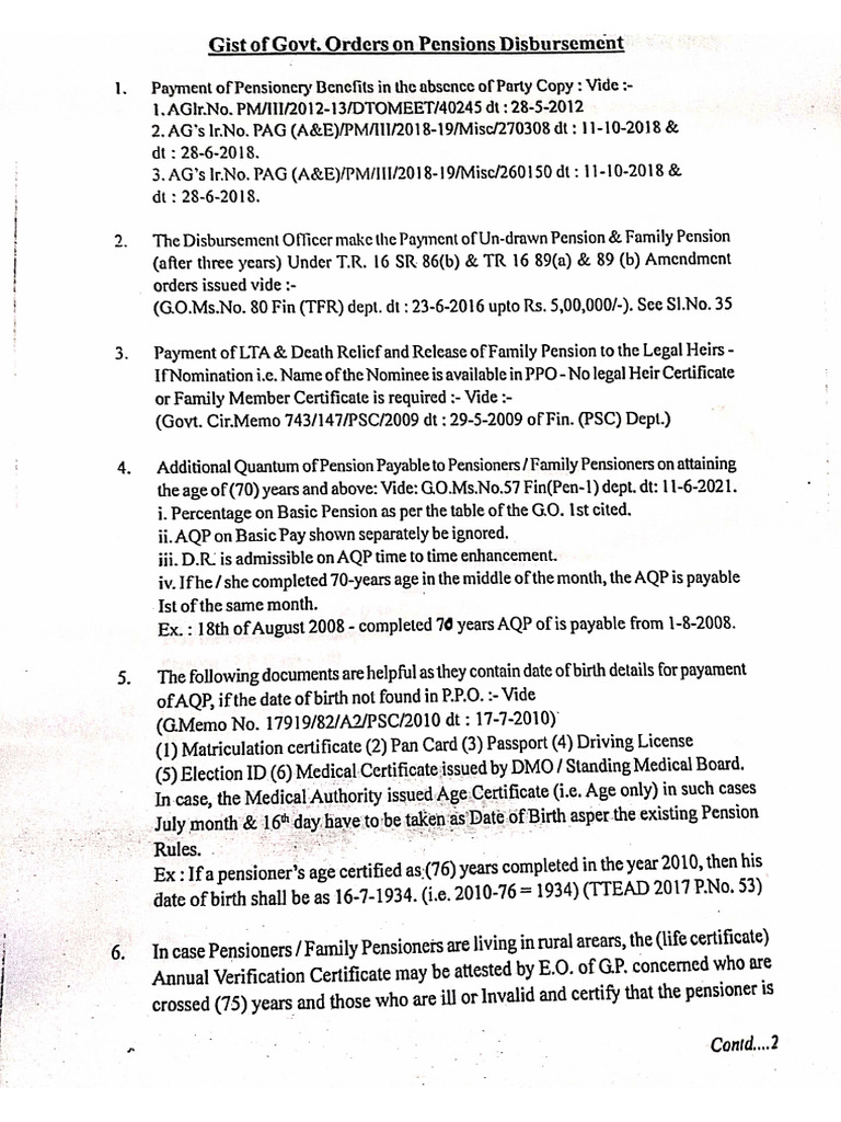 Gist of Govt Orders On Pension Disbursement | PDF