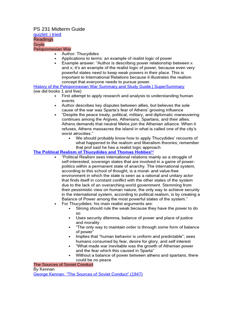 PS 231 Midterm Study Guide: Realism & History | PDF | German Empire ...
