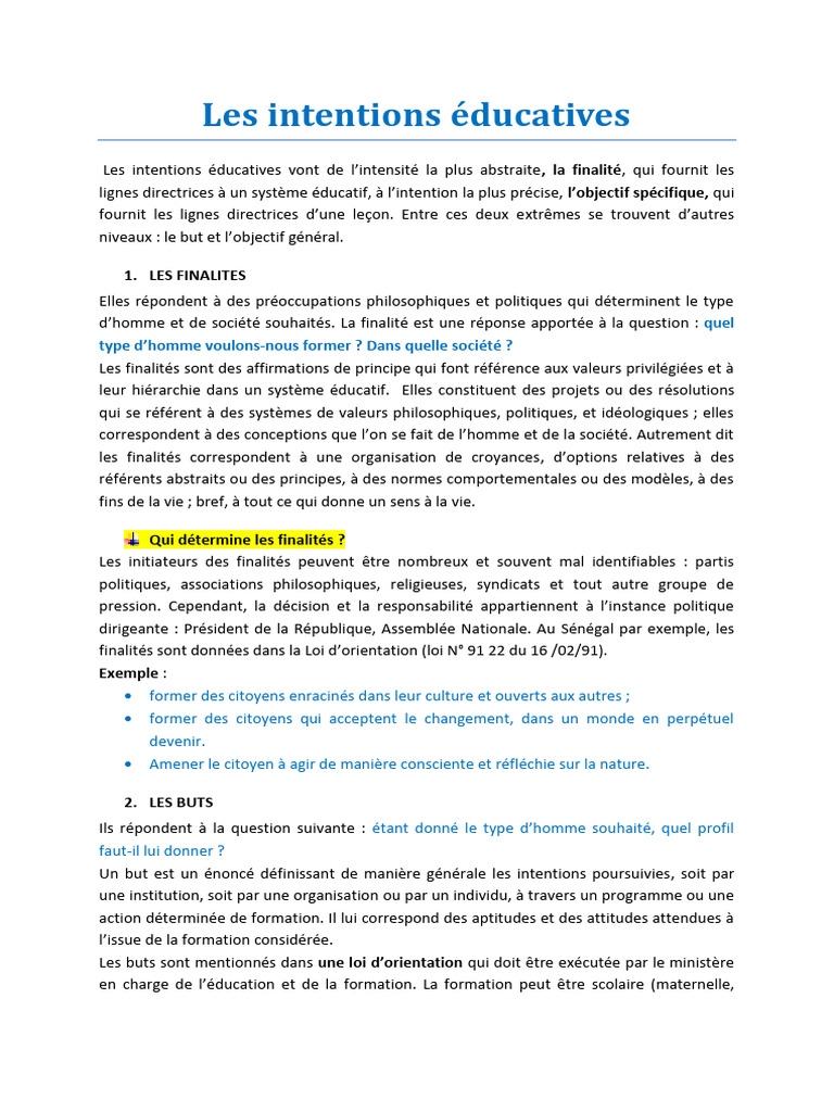 Intentions éducatives et pédagogiques | PDF | Apprentissage | Pédagogie