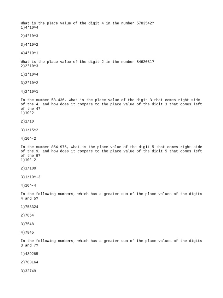 Places in number system pdf