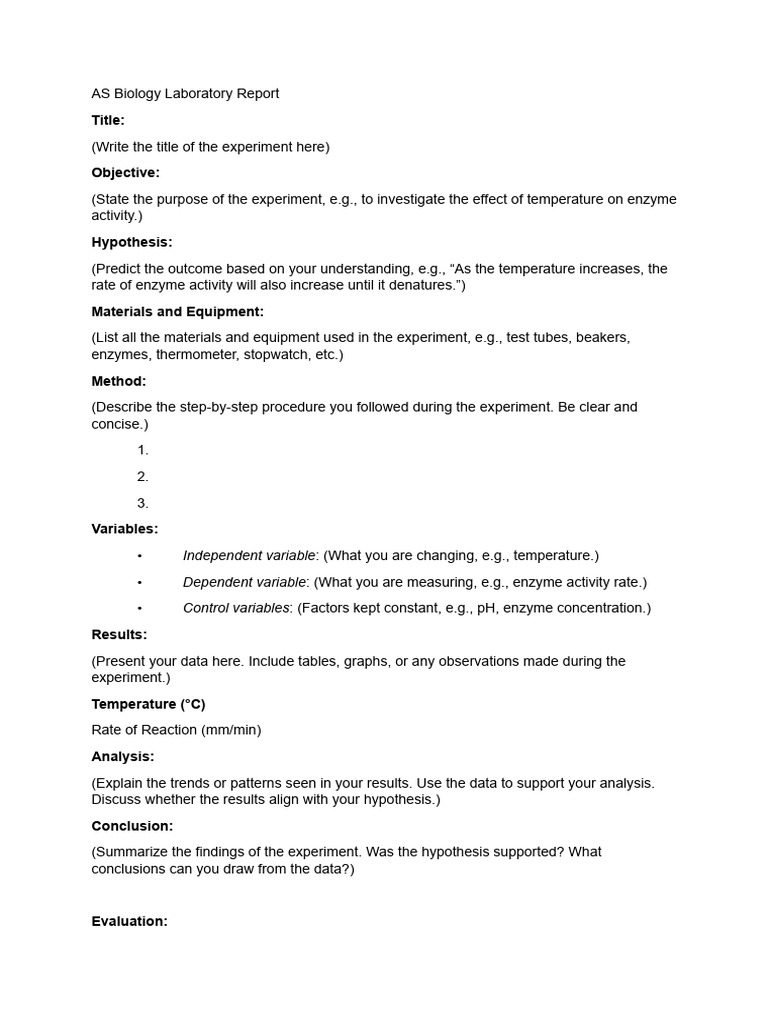 As Biology Laboratory Report Sample | PDF