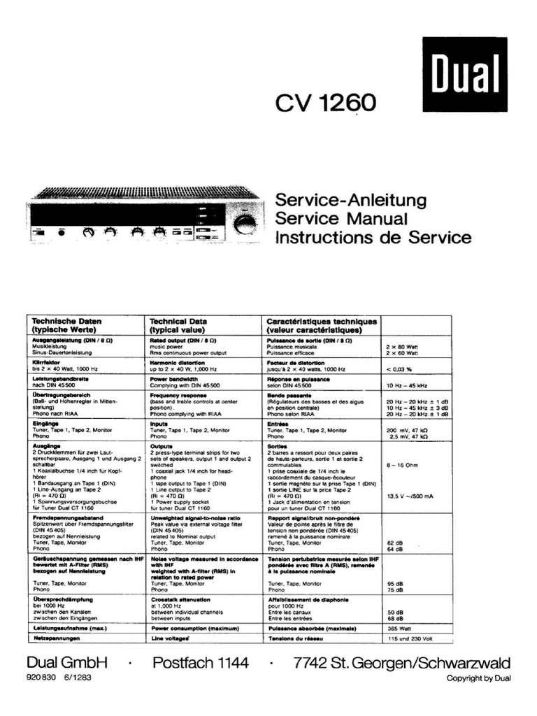 Dual CV 1260 Service Manual | PDF