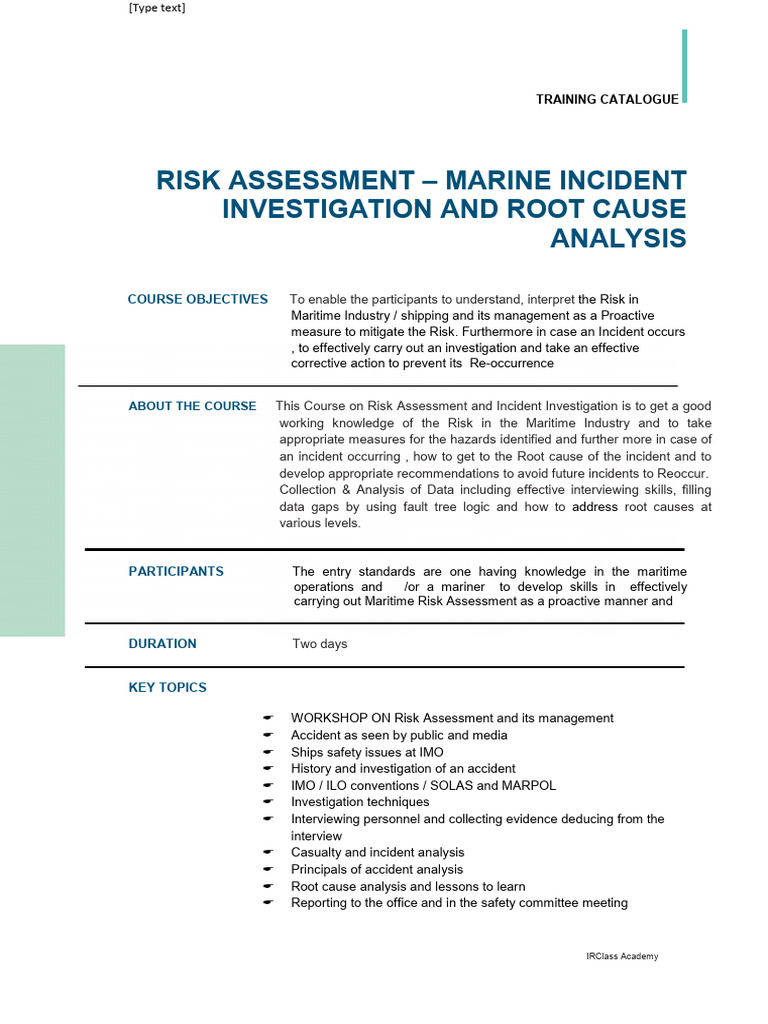 Risk Assessment - Marine Incident Investigation and Root Cause Analysis ...